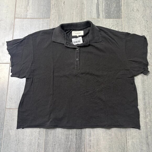 THE GREAT. Tops - The GREAT. Oversized Boxy Cropped Polo Raw Hem & Sleeves Gray Size 1/Small